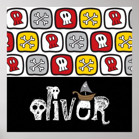 漫画の海賊船スカルボーンズおもしろいカラフル少年 ポスター (正面)