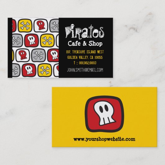 漫画の海賊船スカルボーンズおもしろいカラフル少年 名刺 (正面/裏面)