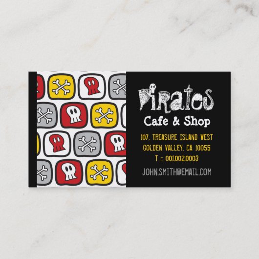 漫画の海賊船スカルボーンズおもしろいカラフル少年 名刺 (正面)