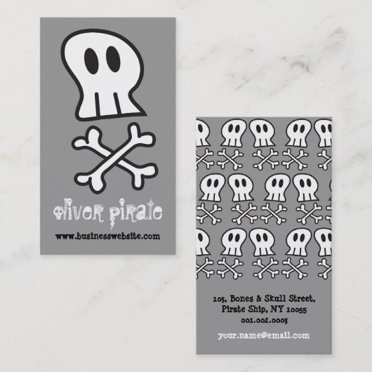 漫画の海賊船スカルボーンズおもしろいカラフル少年 名刺 (正面/裏面)