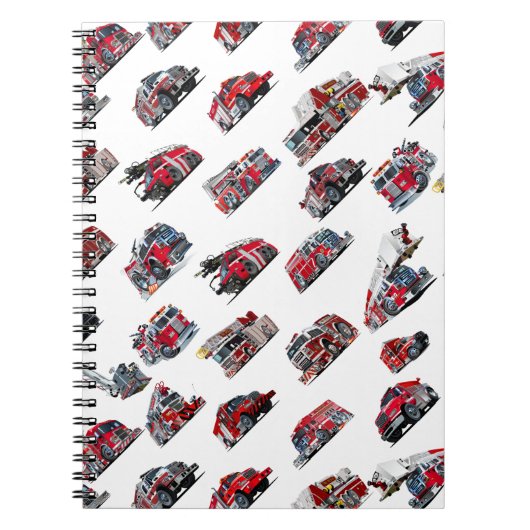 漫画の消防車のシームレスなパターン生地 ノートブック (正面)