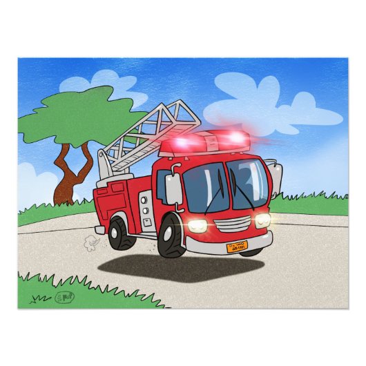 漫画の消防車 フォトプリント (正面)