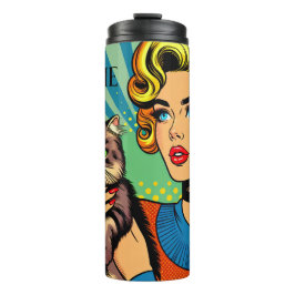 漫画の漫画ポップ・アートのアート女性と猫パーソナライズされた タンブラー