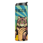 漫画の漫画ポップ・アートのアート女性と猫パーソナライズされた タンブラー (回転左)