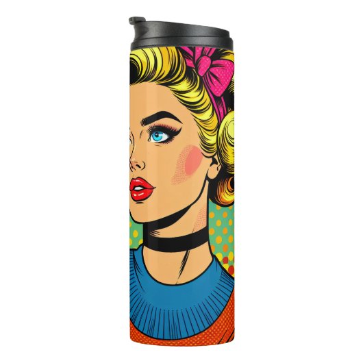 漫画の漫画ポップ・アートのアート女性と猫パーソナライズされた タンブラー (回転右)