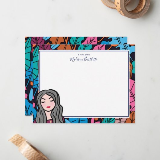 漫画の灰色のヘアレディーパーソナル ノートカード (正面/裏面インサイチュ)