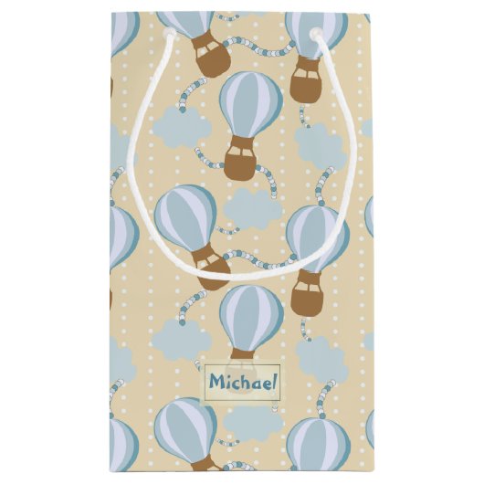 漫画の熱気球と雲の子供のパターン スモールペーパーバッグ (裏面)