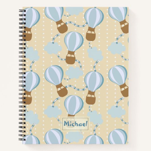 漫画の熱気球と雲の子供のパターン ノートブック (正面)