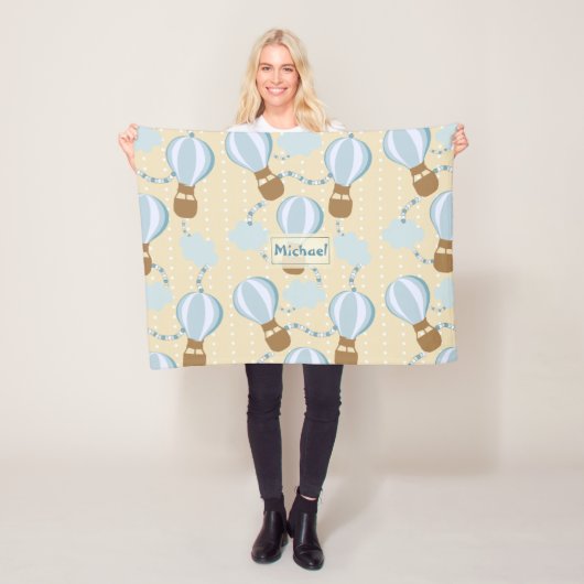 漫画の熱気球と雲の子供のパターン フリースブランケット (インサイチュ)