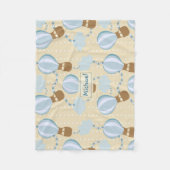 漫画の熱気球と雲の子供のパターン フリースブランケット (正面)