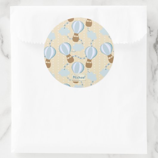 漫画の熱気球と雲の子供のパターン ラウンドシール (バッグ)