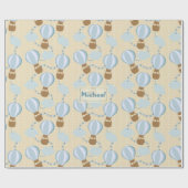 漫画の熱気球と雲の子供のパターン ラッピングペーパー (フラット)