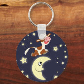 漫画の牛が月のキーチェーンの上に飛び乗った キーホルダー (正面)