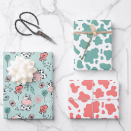 漫画の牛と牛のプリント ラッピングペーパーシート