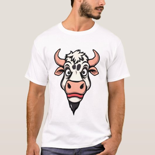 漫画の牛のプリントデザイン Tシャツ (正面)