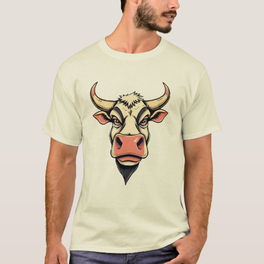 漫画の牛のプリントデザイン Tシャツ (正面)