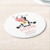 漫画の牛のベビー誕生日パーティー ラウンドペーパーコースター (アングル)