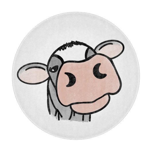 漫画の牛の白黒ピンクのキス灰色の農業動物 カッティングボード (正面)