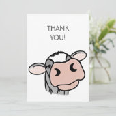 漫画の牛の白黒ピンクのキス灰色の農業動物 サンキューカード (スタンド正面)