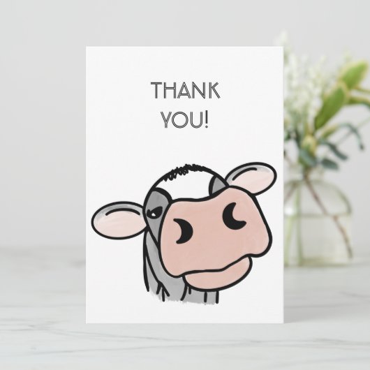 漫画の牛の白黒ピンクのキス灰色の農業動物 サンキューカード (スタンド正面)