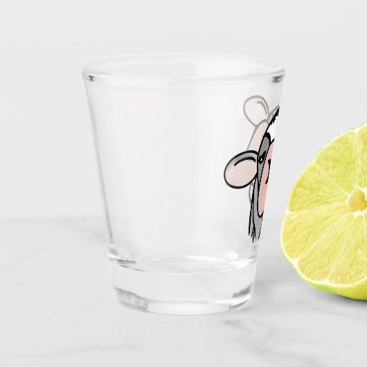 漫画の牛の白黒ピンクのキス灰色の農業動物 ショットグラス (左)