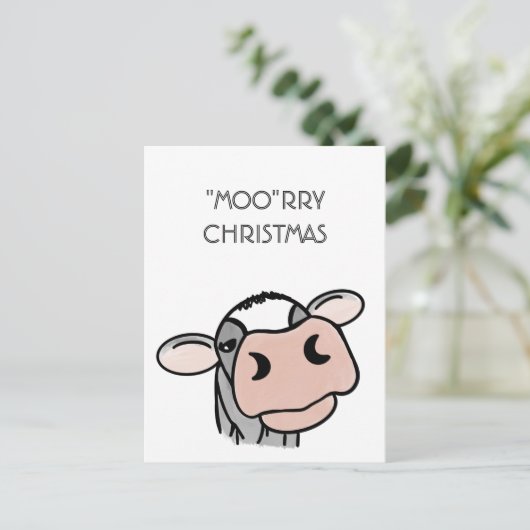 漫画の牛の白黒ピンクのキス灰色の農業動物 シーズンポストカード (スタンド正面)