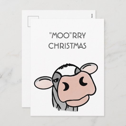 漫画の牛の白黒ピンクのキス灰色の農業動物 シーズンポストカード (正面/裏面)