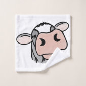 漫画の牛の白黒ピンクのキス灰色の農業動物 バスタオルセット (ウォッシュタオル)