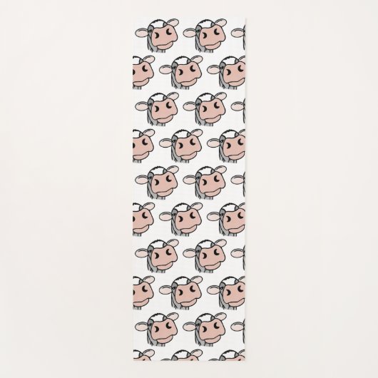 漫画の牛の白黒ピンクのキス灰色の農業動物 ヨガマット (正面)