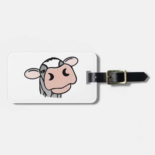 漫画の牛の白黒ピンクのキス灰色の農業動物 ラゲッジタグ (正面横)