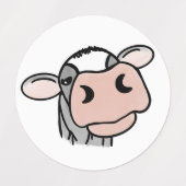 漫画の牛の白黒ピンクのキス灰色の農業動物 ラベル (デザイン2)