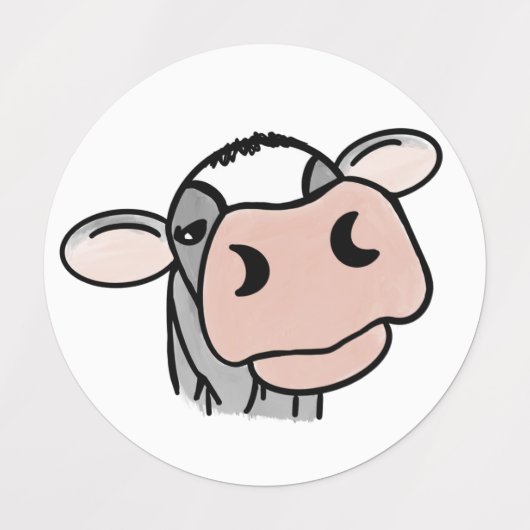 漫画の牛の白黒ピンクのキス灰色の農業動物 ラベル (デザイン2)