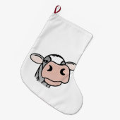 漫画の牛の白黒ピンクのキス灰色の農業動物 ラージクリスマスストッキング (正面 (吊り時))