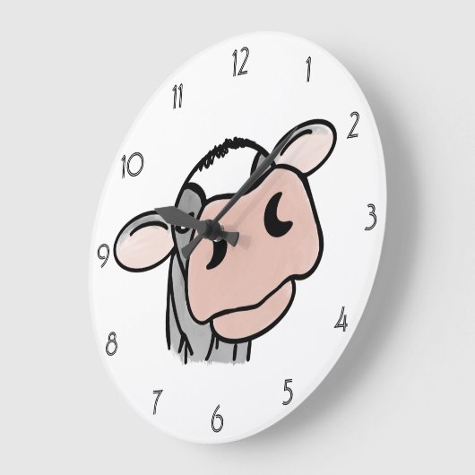 漫画の牛の白黒ピンクのキス灰色の農業動物 ラージ壁時計 (傾斜)