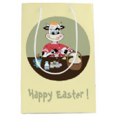 漫画の牛の絵を描卵の黄色のイースター抱き枕 ミディアムペーパーバッグ (正面)