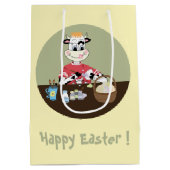 漫画の牛の絵を描卵の黄色のイースター抱き枕 ミディアムペーパーバッグ (裏面)