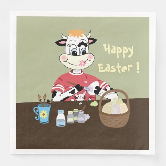 漫画の牛の絵を描卵イースター紙ナプキン (正面)