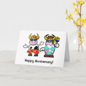 漫画の牛カップル記念日カード カード (黄色い花)