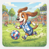 漫画の犬のサッカー選手 スクエアシール (正面)