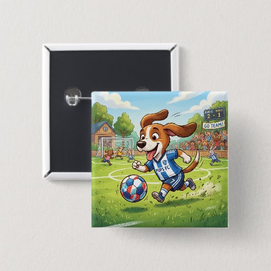 漫画の犬のサッカー選手 缶バッジ (正面&裏面)
