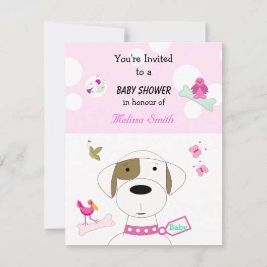 漫画の犬の女の子ベビーシャワー 招待状 (正面)