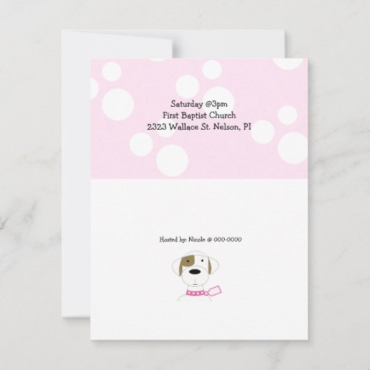 漫画の犬の女の子ベビーシャワー 招待状 (裏面)