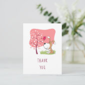 漫画の犬の子犬の鳥の花ピンクガール誕生日 ポストカード (スタンド正面)