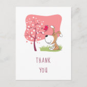 漫画の犬の子犬の鳥の花ピンクガール誕生日 ポストカード (正面)