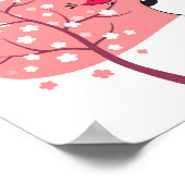 漫画の犬の子犬の鳥の花咲くピンクの春 ポスター (角)