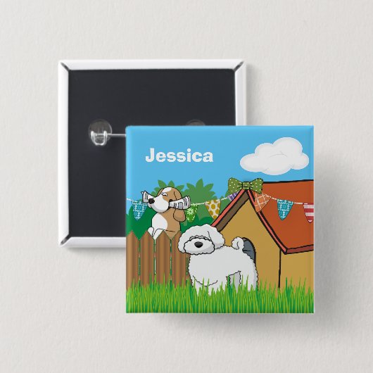 漫画の犬の家の隣人パーソナライズされた 缶バッジ (正面&裏面)