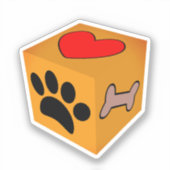 漫画の犬の手のハートと骨 シール (正面)