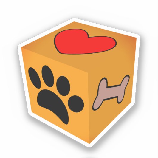 漫画の犬の手のハートと骨 シール (正面)