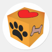 漫画の犬の手のハートと骨 ラウンドシール (正面)