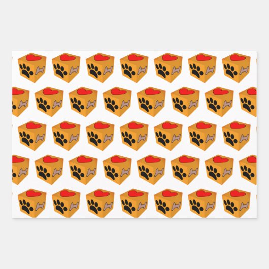 漫画の犬の手のハートと骨 ラッピングペーパーシート (正面2)